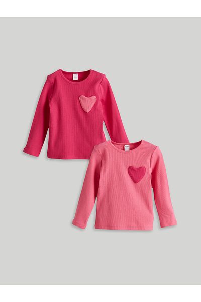 LC Waikiki Heart Embroidered Girl's T-Shirt 2 Pack