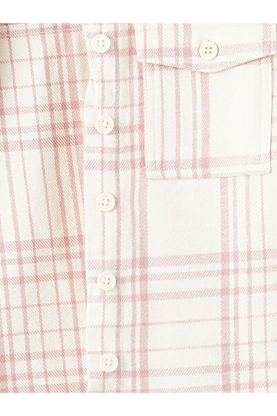 LC Waikiki Ekru Kürk Yaka Ekose Kız Çocuk Gömlek Ceket