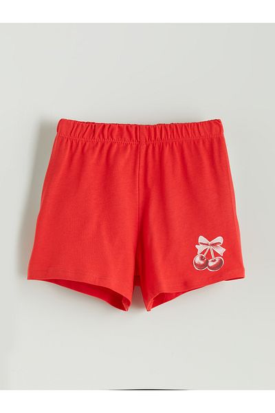 LC Waikiki Elastic Waist Printed Girl's Shorts 2-Piece
