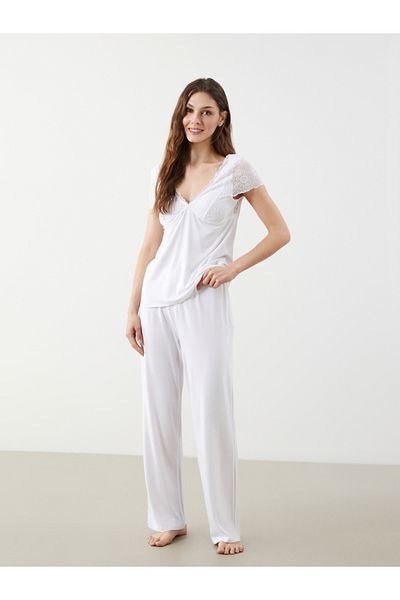 LC Waikiki Set de pijamale de damă cu decolteu în V cu dantelă