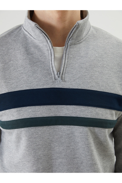 LC Waikiki Stand Collar Long Sleeve Striped Men's Sweatshirt