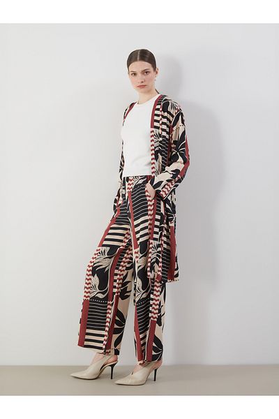 LC Waikiki Patterned Wide Leg Women's Trousers with Elastic Waist