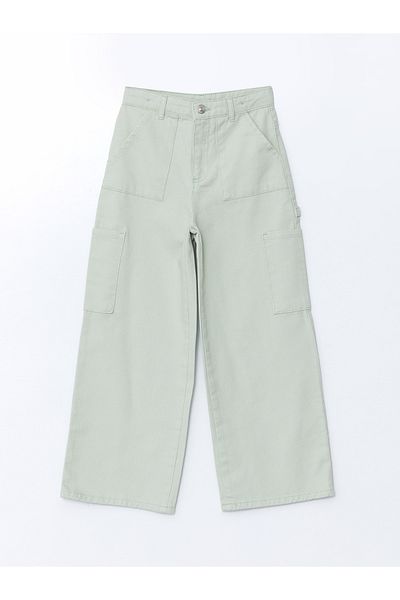 LC Waikiki Girl's Cargo Jean Trousers with Adjustable Elastic Waist