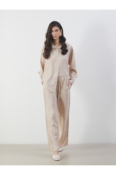 LC Waikiki Linen Look Women's Trousers with Elastic Waist