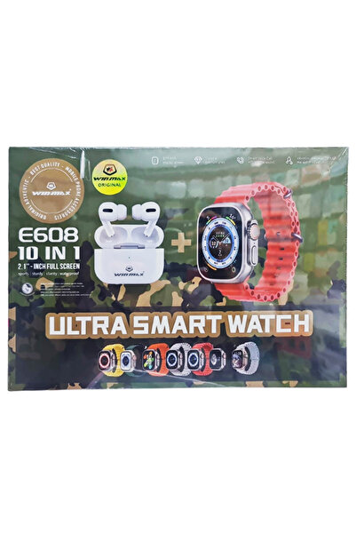 MACON ساعة وين ماكس الذكية E608 فائقة الأداء، حزمة 10 في 1، شاشة 2.1 بوصة، اتصال بلوتوث، سماعات أذن، أحزمة