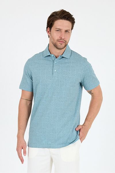 Rodi Men's Polo Neck Patterned T-Shirt – 95% Cotton 5% Elastane – Stylish, Flexible and Comfortable Short Sleeve T-Shirt 0034