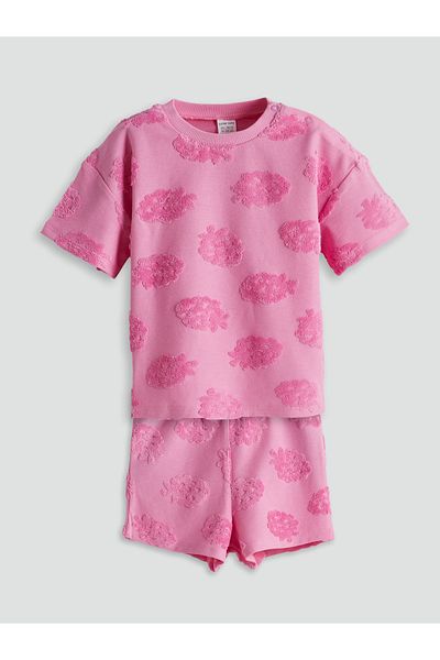 LC Waikiki Embossed Printed Baby Girl Blouse and Shorts 2-Piece
