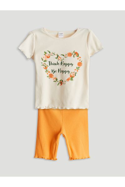 LC Waikiki Tricou și jambiere pentru fete cu imprimeu mandarină, pachet de 2