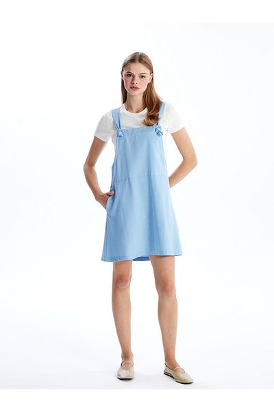 LC Waikiki Blue Square Collar Women's Salopet Dress