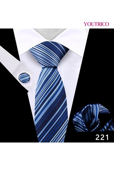 Youtrico Tie,Handkerchief and cufflinks Set-Artisanal Business 3PCS Handmade Formal Hanky Suit