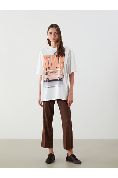 LC Waikiki Crew Neck Roman Printed Oversize Women's T-Shirt