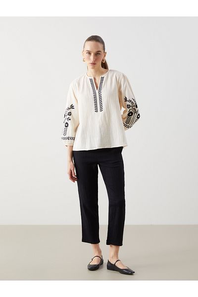 LC Waikiki Oversize Women's Blouse with Embroidered Collar