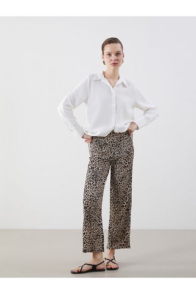 LC Waikiki Leopard Print Women's Trousers with Elastic Waist
