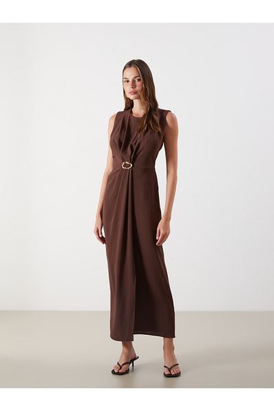 LC Waikiki Crew Neck Gathered Crepe Dress