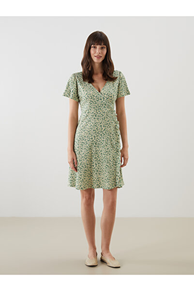 LC Waikiki Květinové dámské šaty s dvojitým límcem