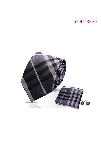 Youtrico Tie,Handkerchief and cufflinks Set-Artisanal Business 3PCS Handmade Formal Hanky Suit