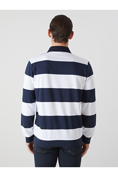 LC Waikiki Polo Yaka Uzun Kollu Çizgili Erkek Sweatshirt