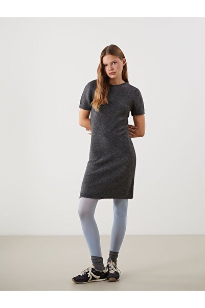 LC Waikiki Anthracite Crew Neck Women's Knitwear Dress