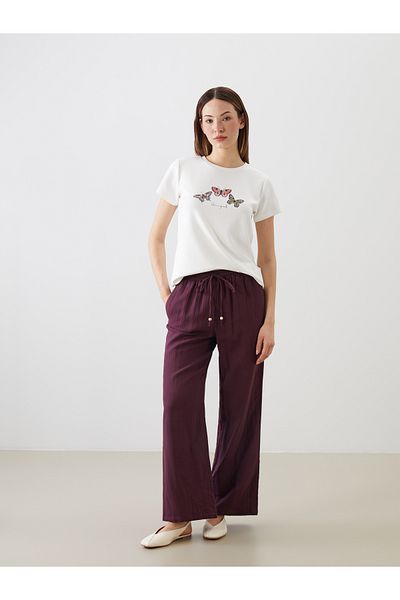 LC Waikiki Pantaloni de damă texturați cu talie elastică