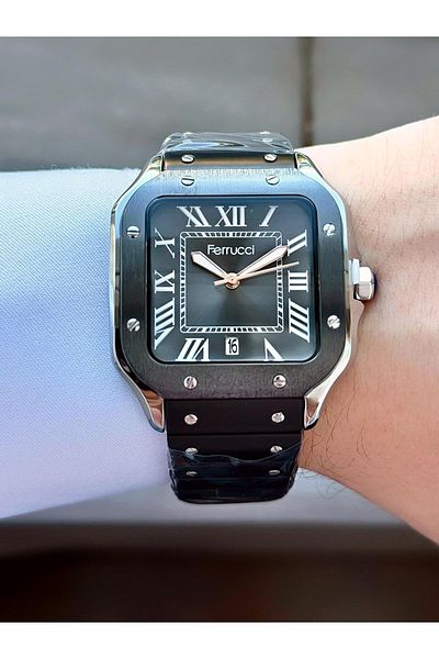 Ferrucci Men's Square Case Metal Cord Wrist Watch