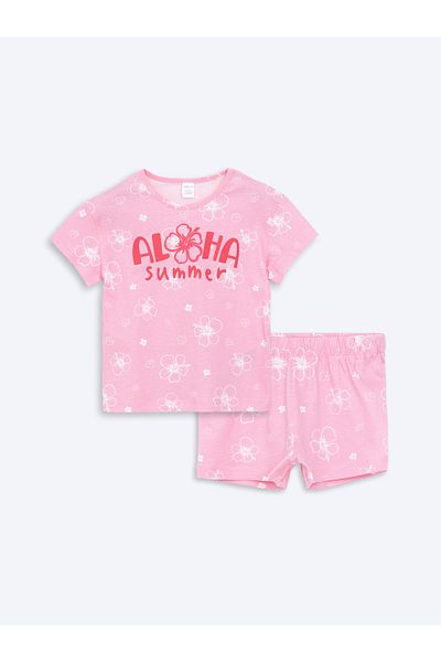 LC Waikiki Crew Neck Printed Girls' T-Shirts and Shorts Set of 2
