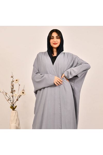 Beyond Light gray half-bisht abaya with washed silk fabric