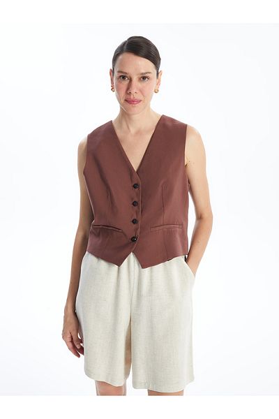 LC Waikiki Women's V-Neck Plain Classic Vest