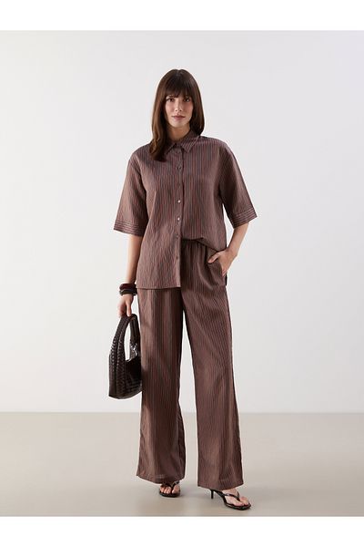 LC Waikiki Pantaloni de damă din satin cu dungi cu talie elastică