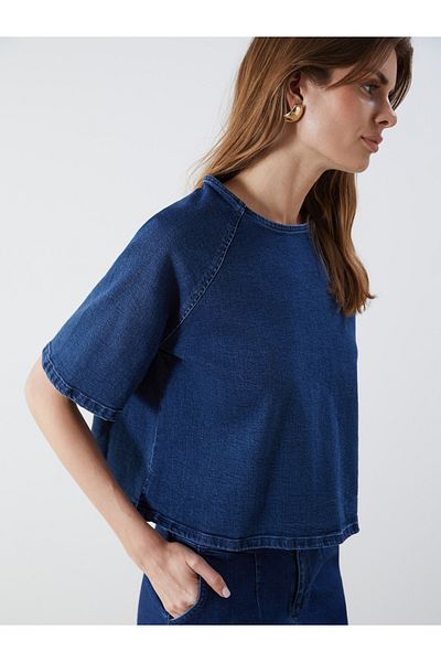 LC Waikiki Jean-Bluse mit Rundhalsausschnitt