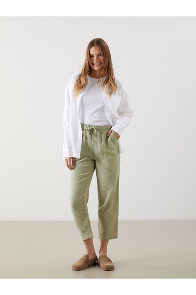 LC Waikiki Straight Muslin Women's Trousers with Elastic Waist
