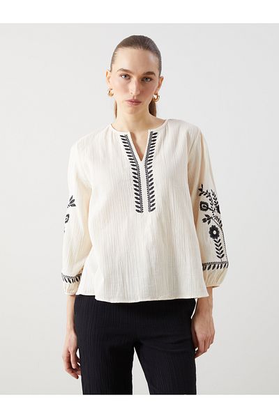 LC Waikiki Oversize Women's Blouse with Embroidered Collar