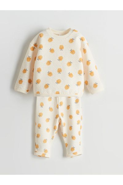 LC Waikiki Crew Neck Printed Baby Girl Sweatshirt and Leggings 2-Piece