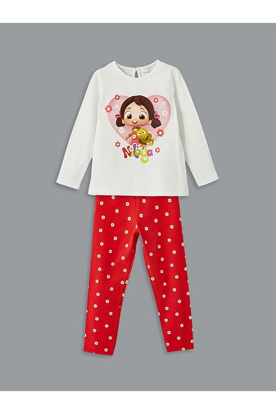 LC Waikiki Niloya Printed Girl's T-Shirt and Leggings 2-Piece