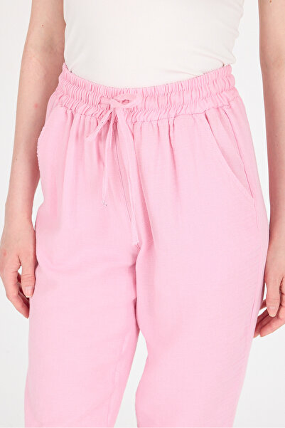 Rays Pembe Müslin %100 Pamuk Beli Lastikli Pantolon 8055A