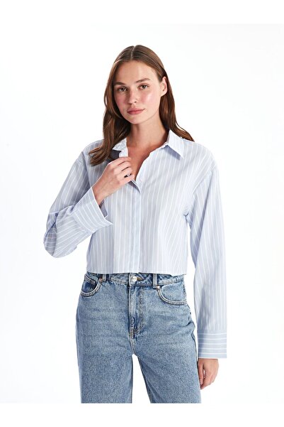 LC Waikiki XSIDE Çizgili Crop Poplin Kadın Gömlek