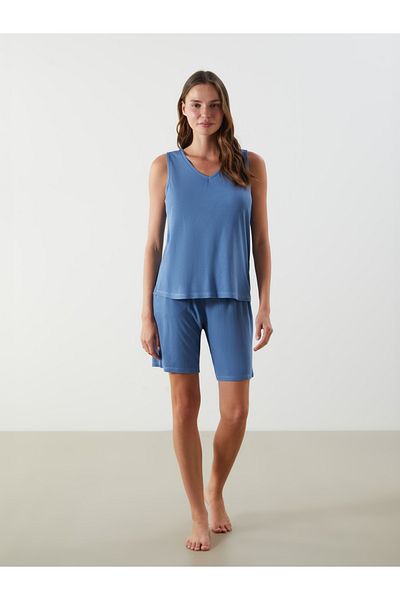 LC Waikiki Pyjama-Set für Damen mit V-Ausschnitt und strukturierten Shorts