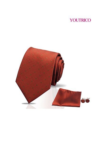 Youtrico Tie,Handkerchief and cufflinks Set-Artisanal Business 3PCS Handmade Formal Hanky Suit
