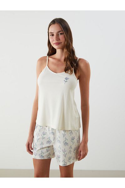 LC Waikiki Damen-Pyjama-Set mit V-Ausschnitt und Blumen-Trägern und Shorts
