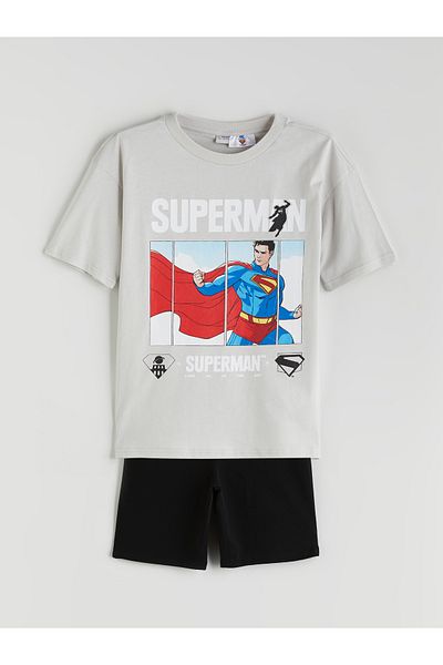 LC Waikiki Crew Neck Superman Printed Boys T-Shirt and Shorts