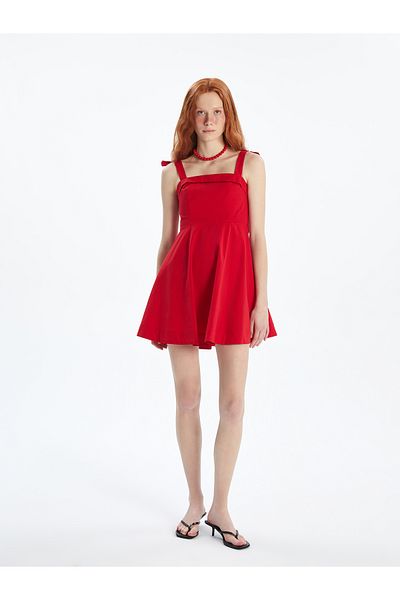 LC Waikiki Square Neck Waist Seat Poplin Mini Dress