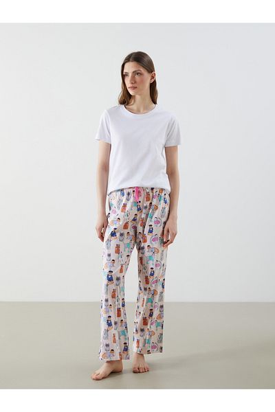 LC Waikiki Gemusterte Damen-Pajama-Hose mit elastischem Bund