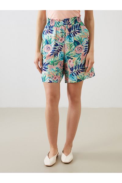 LC Waikiki Pantaloni scurti de damă cu flori cu talie elastică