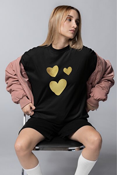 ArtYus Unisex Ανδρικό/Γυναικείο Χρυσό Μπλουζάκι Καρδιές Πολύχρωμο με τύπωμα o...