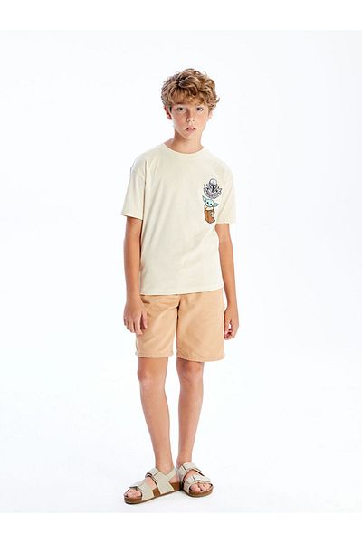 LC Waikiki Beige Crew Neck Mandalorian Printed Boy's T-Shirt