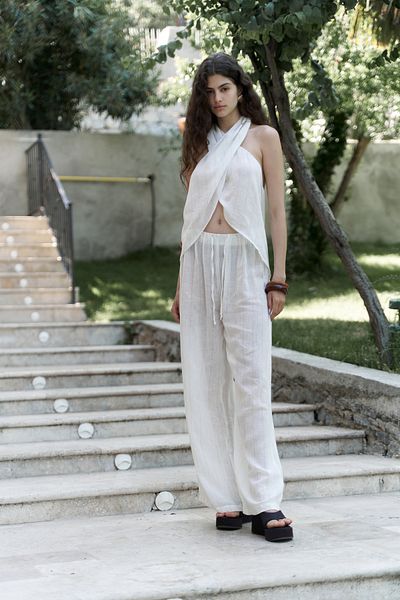 BOHEMAİ Cadhas Halter Neck Ecru Crop Trousers Set