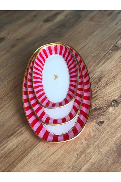 B&M Presentation Pink Candy Butterfly Patterned Boat Plate Set of 3