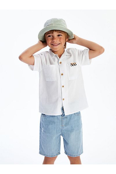 LC Waikiki White Short Sleeve Printed Boy's Shirt
