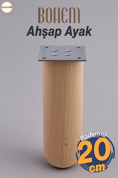 Badem10 Picior cilindru din lemn natural boem 20 cm Aparat inclus Mobilier Fotoliu Canapea Masă de cafea Picior de masă