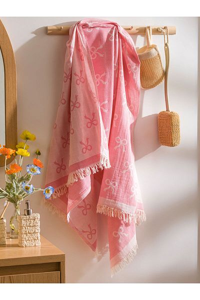 LC Waikiki Pink Bow Patterned Women's Beach Towel 90X165 cm