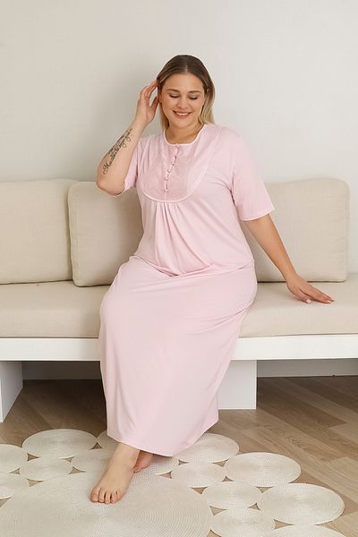ERDENİZ TEKSTİL Maternity Nightgown Plus Size Nightgown Buttoned Lace Collar Solid Color